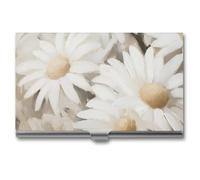Jubonexis Beautiful White Daisies Flowers Business Card Holder, Pocket Slim Metal Business Card Case for Women Men