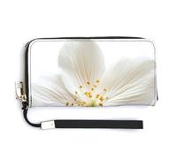 Jubonexis Beautiful White Flower PU Leather Clutch Long Bifold Wallet, Coin Purse Credit Pass Case, Durable Card-Holder Money Storage for Women Men
