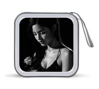 Jubonexis Beautiful Woman Holding A Single Rose CD Case DVD Storage Case Portable for Car Home Travel