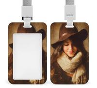 Jubonexis Beautiful Woman Wearing Brown ID Badge Holder Retractable Clip Card Holder Card Protector Name Badge Name Tag for Work Office Doctor Nurse