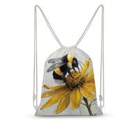 Jubonexis Bee on Bright Yellow Flower Wooden Drawstring Backpack Canvas String Bag Lightweight Sports Gym Bag for Men Women