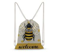 Jubonexis Bee Wings with Yellow Polka Dots Drawstring Backpack Canvas String Bag Lightweight Sports Gym Bag for Men Women
