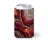 Jubonexis Beer Can Cooler Sleeve,Abstract Crimson Red Marble with Gold Veins Can Cover Beer Cooler Soft Insulated Beverage Holder for Party Beach Event Home