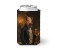 Jubonexis Beer Can Cooler Sleeve,Pig Dressed in A Victorian-era Suit Can Cover Beer Cooler Soft Insulated Beverage Holder for Party Beach Event Home
