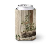 Jubonexis Beer Can Cooler Sleeve,Sleeping Cat Lies on Antique Table Can Cover Beer Cooler Soft Insulated Beverage Holder for Party Beach Event Home