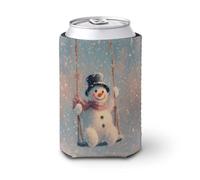 Jubonexis Beer Can Cooler Sleeve,Snowman Swinging on A Swing Can Cover Beer Cooler Soft Insulated Beverage Holder for Party Beach Event Home