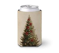 Jubonexis Beer Can Cooler Sleeve,Vintage Christmas Tree with Red Green Bows Can Cover Beer Cooler Soft Insulated Beverage Holder for Party Beach Event Home