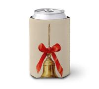 Jubonexis Beer Can Cooler Sleeve,Vintage Golden Bell with A Red Ribbon Bow Can Cover Beer Cooler Soft Insulated Beverage Holder for Party Beach Event Home
