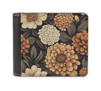 Jubonexis Beige and Dark Brown Large Flowers Soft PU Leather Bifold Wallet, Coin Purse Credit Pass Case, Durable Card-Holder Slim Billfold for Men Woman Money Storage