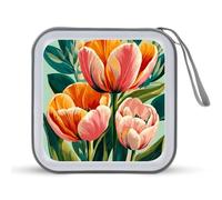 Jubonexis Big Bold Tulips Pink Flowers CD Case DVD Storage Case Portable