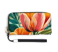 Jubonexis Big Bold Tulips Pink Flowers PU Leather Clutch Long Bifold Wallet, Coin Purse Credit Pass Case, Durable Card-Holder Money Storage for Women Men