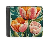 Jubonexis Big Bold Tulips Pink Flowers Soft PU Leather Bifold Wallet, Coin Purse Credit Pass Case, Durable Card-Holder Slim Billfold for Men Woman Money Storage