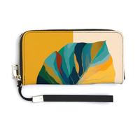 Jubonexis Big Leaf Abstract PU Leather Clutch Long Bifold Wallet, Coin Purse Credit Pass Case, Durable Card-Holder Money Storage for Women Men