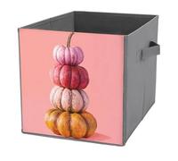 Jubonexis Big Pumkins Autumn Pink Red Brown Yellow Cube Storage Bins Storage Cubes Foldable Decorative Fabric Storage Baskets Home Organizers with Handles for Shelves,Closet, 27x27 CM