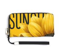 Jubonexis Big Yellow Sunflower and Bee PU Leather Clutch Long Bifold Wallet, Coin Purse Credit Pass Case, Durable Card-Holder Money Storage for Women Men