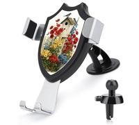 Jubonexis Birdhouse Bucket of Red Blue Yellow Flowers Car Phone Holder Mount Triangle Clip Base Air Vent Cell Phone Car Mount Automotive Accessories for 4-6 Inches Cell Smartphones