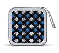 Jubonexis Black and Blue Plaid White Snowflakes CD Case DVD Storage Case Portable for Car Home Travel