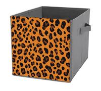 Jubonexis Black And Orange Leopard Spots Pattern Cube Storage Bins Storage Cubes Foldable Decorative Fabric Storage Baskets Home Organizers with Handles for Shelves,Closet, 27x27 CM