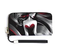 Jubonexis Black and Red Beautiful Woman PU Leather Clutch Long Bifold Wallet, Coin Purse Credit Pass Case, Durable Card-Holder Money Storage for Women Men