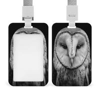 Jubonexis Black and White Barn Owl ID Badge Holder Retractable Clip Card Holder Card Protector Name Badge Name Tag for Work Office Doctor Nurse