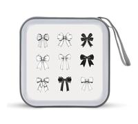 Jubonexis Black and White Bows Ribbon CD Case DVD Storage Case Portable for Car Home Travel