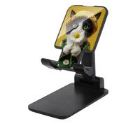 Jubonexis Black And White Cat Holding Daisy Flowers Cell Phone Stand Foldable Adjustable Phone Stand for Desk