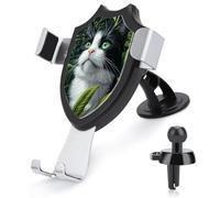Jubonexis Black And White Cat with Green Eyes Car Phone Holder Mount Triangle Clip Base Air Vent Cell Phone Car Mount Automotive Accessories for 4-6 Inches Cell Smartphones