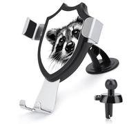 Jubonexis Black And White Cute Raccoon Car Phone Holder Mount Triangle Clip Base Air Vent Cell Phone Car Mount Automotive Accessories for 4-6 Inches Cell Smartphones