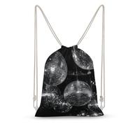 Jubonexis Black And White Disco Balls Drawstring Backpack Canvas String Bag Lightweight Sports Gym Bag for Men Women