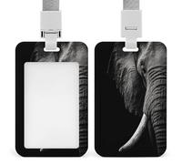 Jubonexis Black and White Elephant ID Badge Holder Retractable Clip Card Holder Card Protector Name Badge Name Tag for Work Office Doctor Nurse