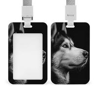 Jubonexis Black and White Husky Portrait ID Badge Holder Retractable Clip Card Holder Card Protector Name Badge Name Tag for Work Office Doctor Nurse