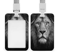 Jubonexis Black and White Lion Portrait ID Badge Holder Retractable Clip Card Holder Card Protector Name Badge Name Tag for Work Office Doctor Nurse