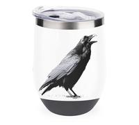 Jubonexis Black and White Raven Wine Tumbler Stainless Steel Insulated Mug Double Wall Water Cup with Lid 12 Oz