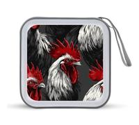 Jubonexis Black and White Roosters with Red Tail Feathers CD Case DVD Storage Case Portable for Car Home Travel