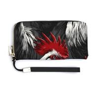Jubonexis Black and White Roosters with Red Tail Feathers PU Leather Clutch Long Bifold Wallet, Coin Purse Credit Pass Case, Durable Card-Holder Money Storage for Women Men