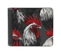 Jubonexis Black and White Roosters with Red Tail Feathers Soft PU Leather Bifold Wallet, Coin Purse Credit Pass Case, Durable Card-Holder Slim Billfold for Men Woman Money Storage