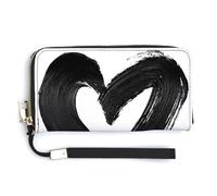 Jubonexis Black and White Simple Hart Shape PU Leather Clutch Long Bifold Wallet, Coin Purse Credit Pass Case, Durable Card-Holder Money Storage for Women Men