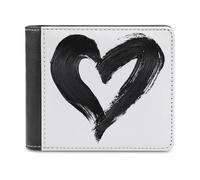 Jubonexis Black and White Simple Hart Shape Soft PU Leather Bifold Wallet, Coin Purse Credit Pass Case, Durable Card-Holder Slim Billfold for Men Woman Money Storage