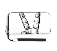 Jubonexis Black and White The Peace Sign Hand PU Leather Clutch Long Bifold Wallet, Coin Purse Credit Pass Case, Durable Card-Holder Money Storage for Women Men