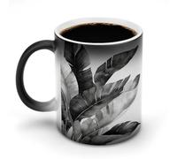 Jubonexis Black and White Watercolor Tropical Leaves Color Changing Mugs Heat Changing Ceramic Coffee Mug Novelty Funny Tea Water Cup 11OZ