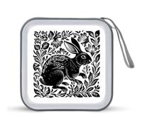 Jubonexis Black and White Woodblock Rabbit CD Case DVD Storage Case Portable for Car Home Travel