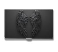 Jubonexis Black Angel Wings Minimalist Business Card Holder, Pocket Slim Metal Business Card Case for Women Men