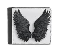 Jubonexis Black Angel Wings Soft PU Leather Bifold Wallet, Coin Purse Credit Pass Case, Durable Card-Holder Slim Billfold for Men Woman Money Storage
