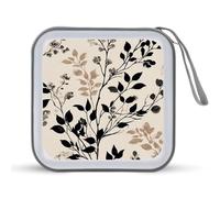 Jubonexis Black Brown Leaves Flowers Vines CD Case DVD Storage Case Portable for Car Home Travel