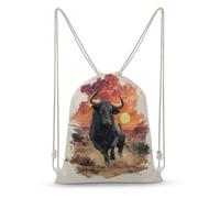Jubonexis Black Bull Western Art Drawstring Backpack Canvas String Bag Lightweight Sports Gym Bag for Men Women