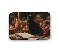 Jubonexis Black Cat Ancient Books Candles Gothic Dark Bathroom Door Rug Mat, Extra Soft Coral Velvet Floor Mat, Rapid Water Absorption Non Slip Comfortable Bath Rugs Mats 15.7"x23.6"