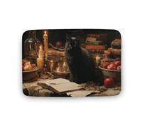 Jubonexis Black Cat Ancient Books Candles Gothic Dark Bathroom Door Rug Mat, Extra Soft Coral Velvet Floor Mat, Rapid Water Absorption Non Slip Comfortable Bath Rugs Mats 19.7"x31.5"