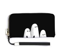 Jubonexis Black Cat and Halloween Ghosts PU Leather Clutch Long Bifold Wallet, Coin Purse Credit Pass Case, Durable Card-Holder Money Storage for Women Men