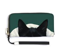 Jubonexis Black Cat Green Eyes Under White Blanket PU Leather Clutch Long Bifold Wallet, Coin Purse Credit Pass Case, Durable Card-Holder Money Storage for Women Men
