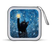 Jubonexis Black Cat Holding A Glowing Golden Star CD Case DVD Storage Case Portable for Car Home Travel